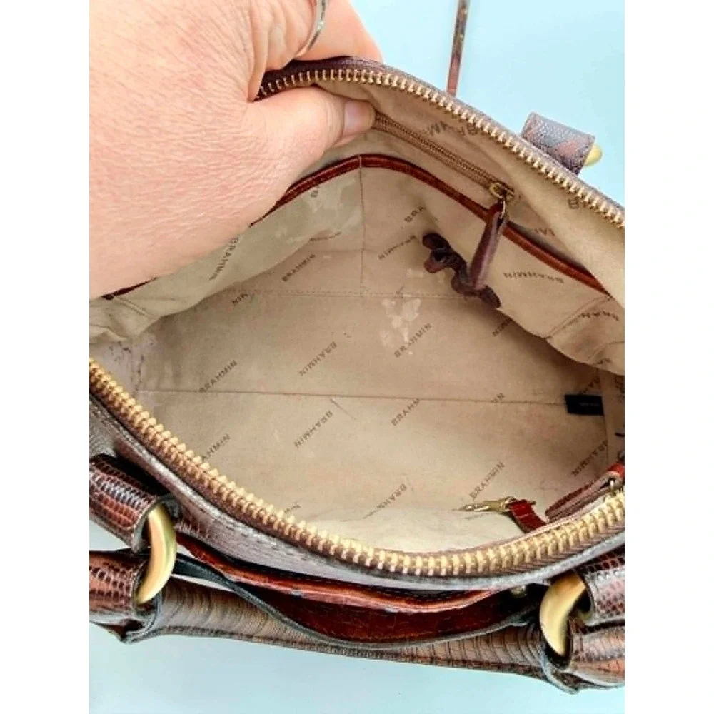 Brahmin Anna Satchel Embossed Leather Satchel Crossbody Bag Tassel Gold Hardware